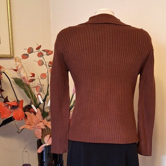 NWT Woman's Brown Multi Color Zip-Up Cardigan Knitwear Lightweight Sweater 6 S - Picture 6 of 6